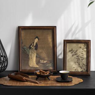 复古中式画框相框摆客厅书房挂墙摆件花鸟山水装饰画桌摆树脂画框