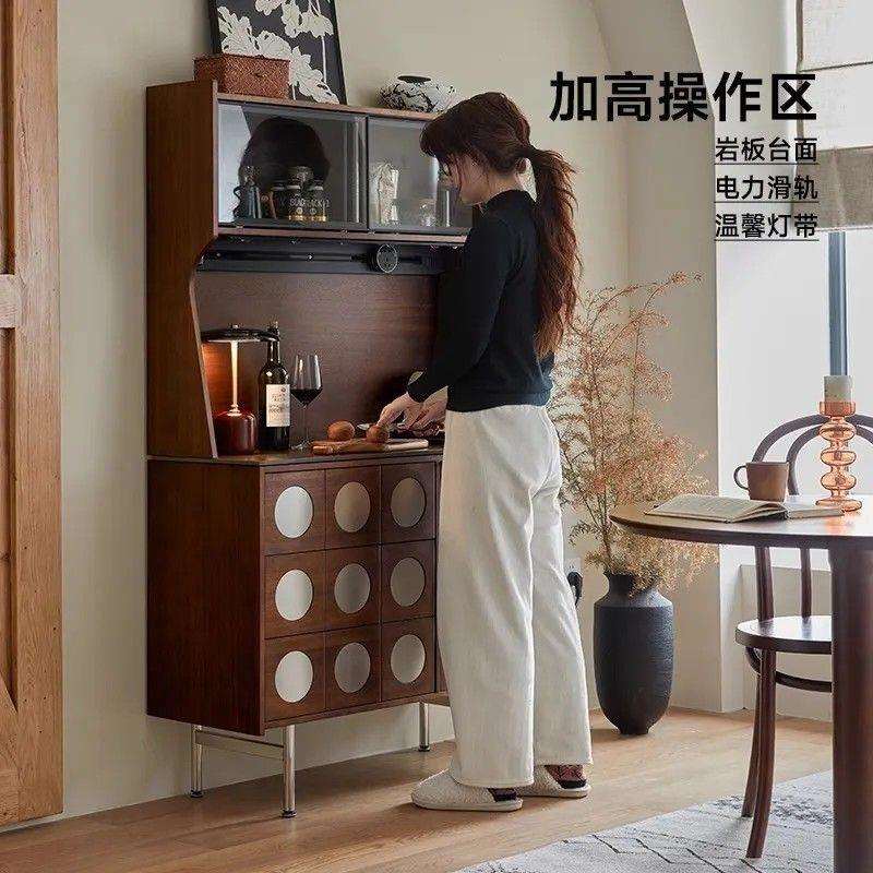 北欧实木餐边柜客厅储物柜酒柜日式复古一体柜时尚茶水收纳柜边柜