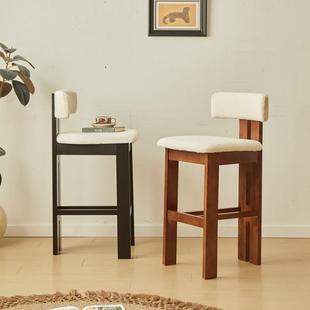 法式吧台椅中古风家用酒吧饭厅休闲 高脚椅北欧设计师前台实木椅