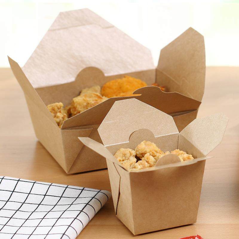 一次性牛皮纸制品带盖打包盒炸鸡食品快餐盒子包装纸盒包邮折叠