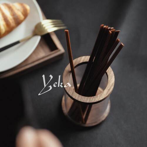 黑胡桃木吸管收纳筒桌面收纳盒压克力笔筒咖啡吧台装饰艺术品摆件