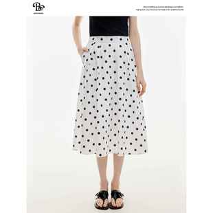 BZXO小众设计波点高腰半身裙女夏季新款气质a字宽松休闲百搭长裙