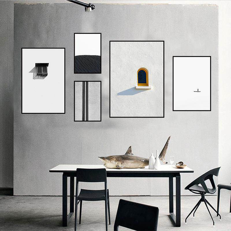 现代北欧极简客厅装饰画沙发背景墙画组合画黑白灰抽象挂画餐厅画