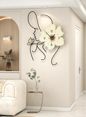 新款客奶油风挂钟高级感现代用装饰时钟创意花WM1158-4朵厅静音钟