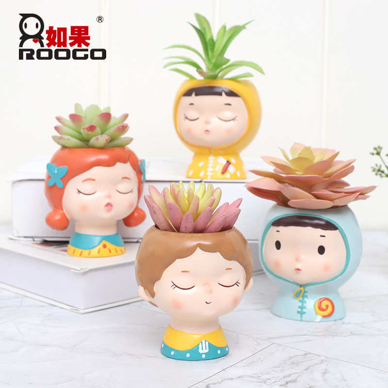 可爱卡通盆栽创意人物多肉花盆zakk工艺品搪胶植物花器装饰品摆件