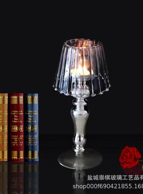 台灯烛台玻璃镀银烛台欧式简约玻璃烛台复古创意烛台摆件烛光晚餐