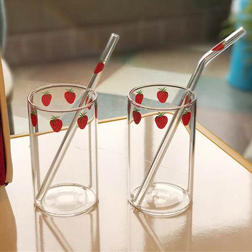 Ins Kawaii Style Mugs Strawberry Glasses Cup Coffee Milk Wat