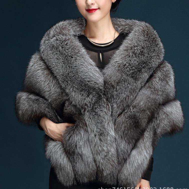 秋冬新娘仿狐狸毛披肩婚纱披风礼服旗袍皮草斗篷外套白女欧美狐狸