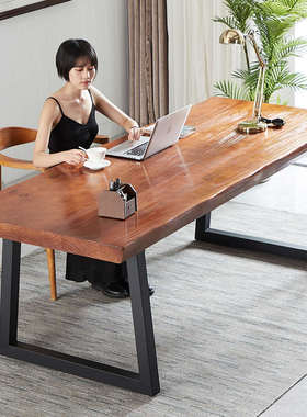 纯实木书桌大号长方形木头学生家用客厅大桌子工作台原木网红双人