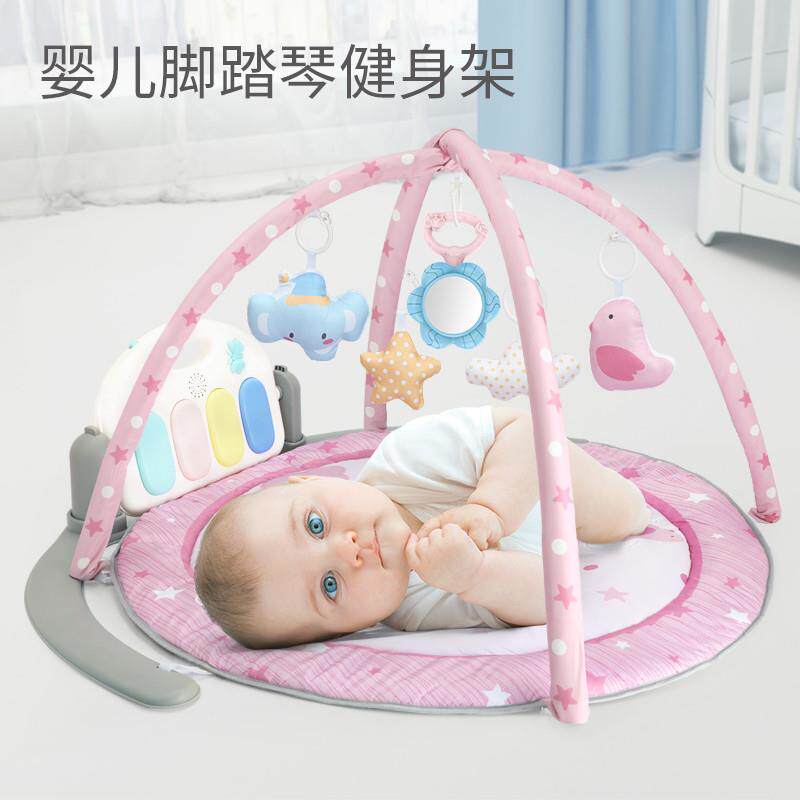 跨境儿童健身架婴儿脚踏琴大号圆形毯子灯光音乐健身器带蓝遥控牙