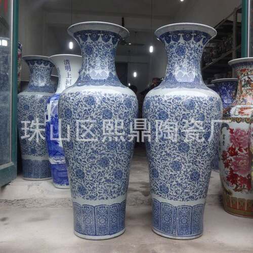 景德镇陶瓷落地大花瓶仿古裂纹釉青花缠枝莲 陶瓷花瓶 古典陶瓷