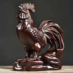 乔迁实木公鸡电视柜黑檀木雕礼家居鸡客厅装饰十二生肖工艺品摆件