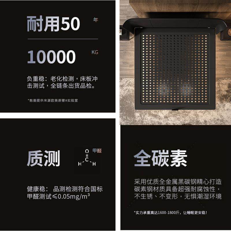 薄床头铁艺碳素钢铁架床意式轻奢悬浮双人床真皮头层牛皮主卧AP