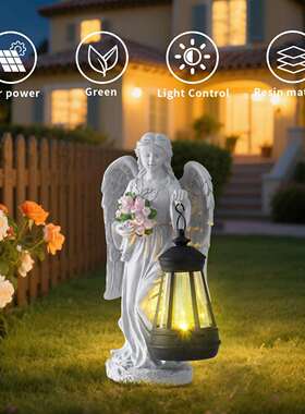 跨境爆款天使提灯花园雕像天使女孩户外太阳能庭院摆件夜灯装饰品