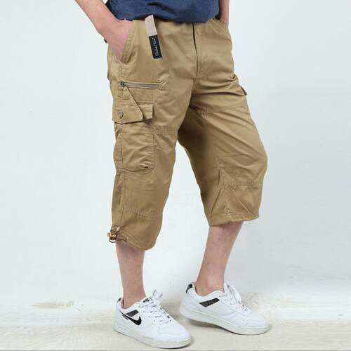Men's oversized multi pocket work pants with cropped pants