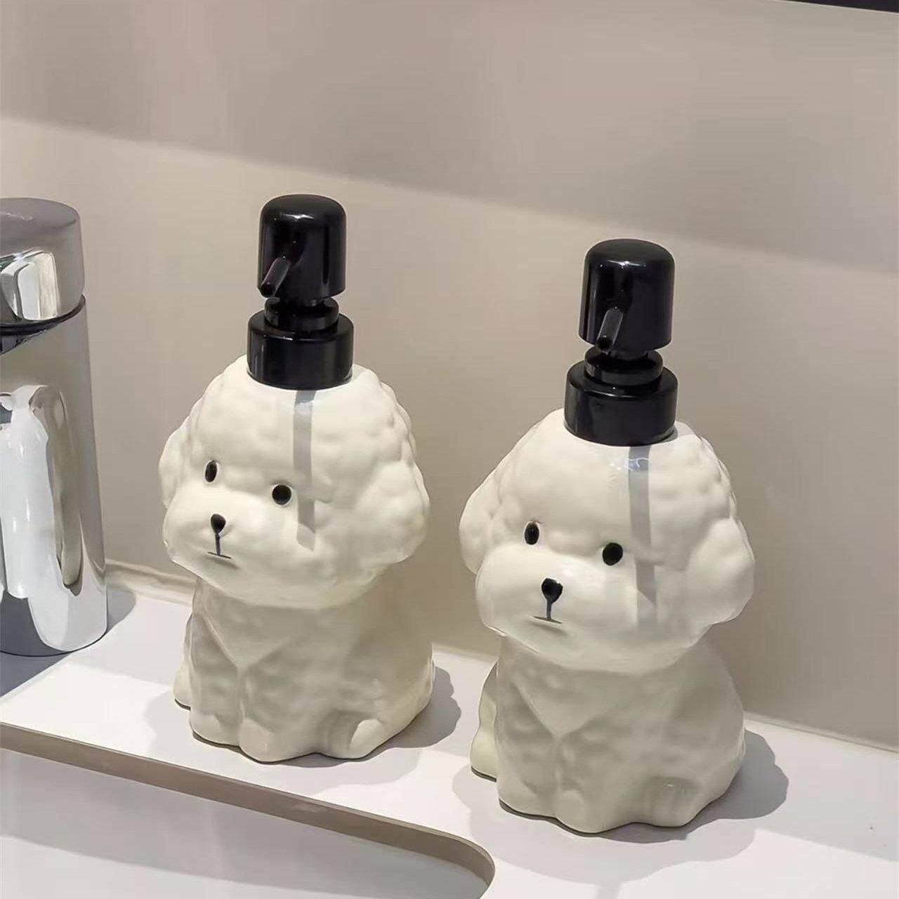 泰迪小狗陶瓷按压分装瓶洗手液瓶家用卫生间洗漱台乳液瓶洗洁精瓶