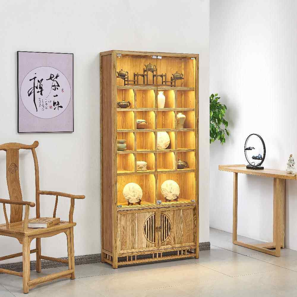 实木多宝阁格子架榆木玻置璃柜展示柜茶具物式架紫砂壶中架LSF博