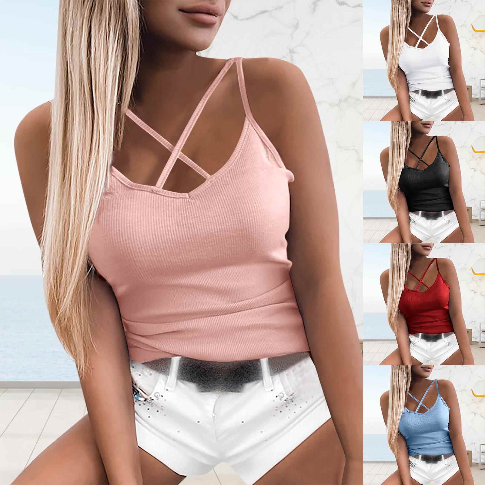 solid tight women tops with double straps summer camis
