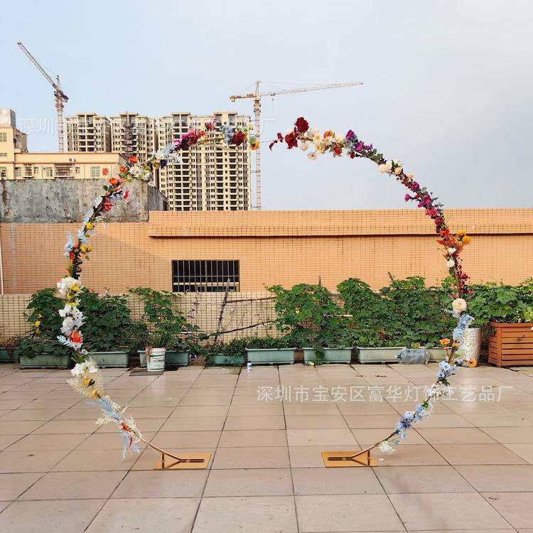 婚礼户外铁艺拱门圆环架婚庆道具背景花架装饰花门现场布置可带灯