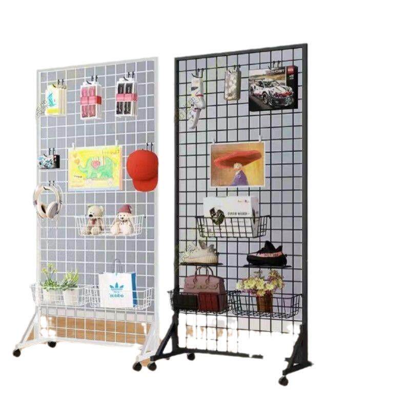 落地移动网格展示架超市饰品架挂网作品展示铁网格收纳架子画展厂