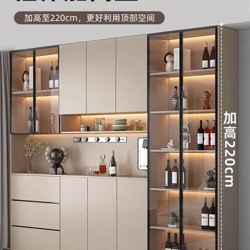 餐边柜玻璃门一体整墙现代简约玄关柜茶水柜客厅餐厅酒柜储物柜子