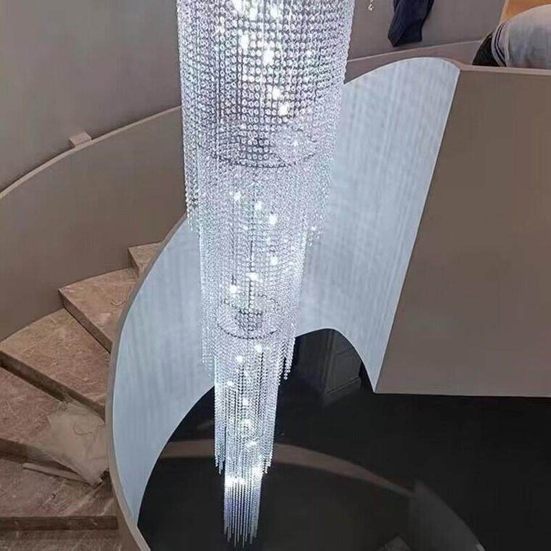 轻奢水晶长吊灯设计师创意别墅酒店大堂工程复式楼梯间灯具床头
