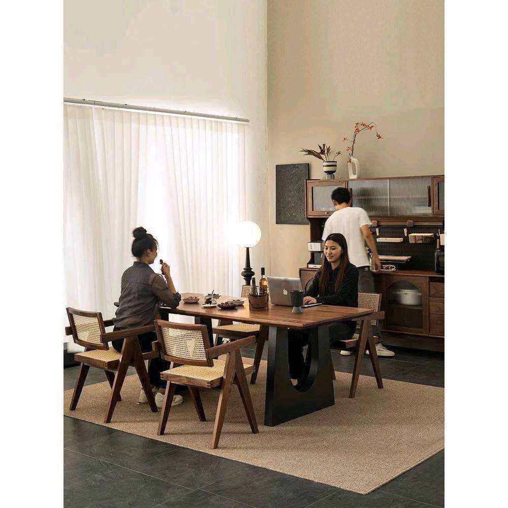 实木餐桌胡桃木客厅书桌饭桌一桌两用大长桌工作台大板会议办公桌