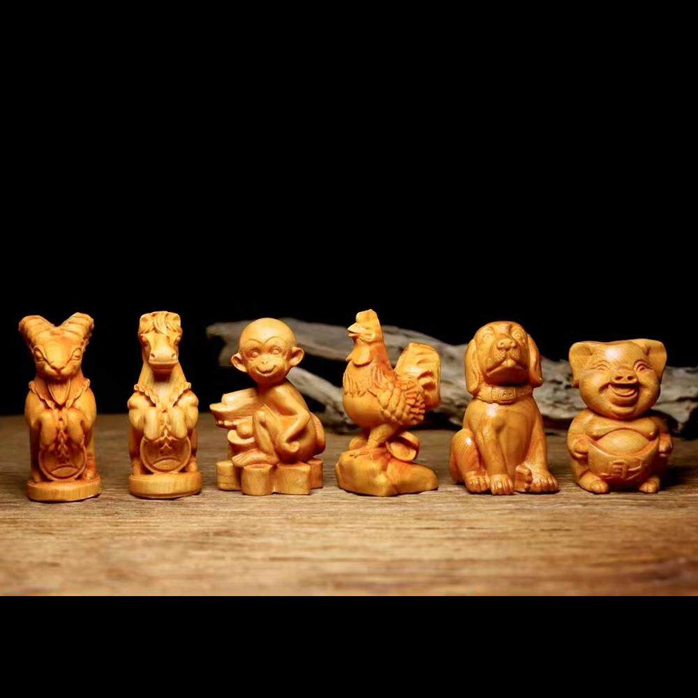 崖柏十二生肖手把件全套鼠牛虎兔龙蛇马羊猴鸡狗猪汽车摆件装饰品