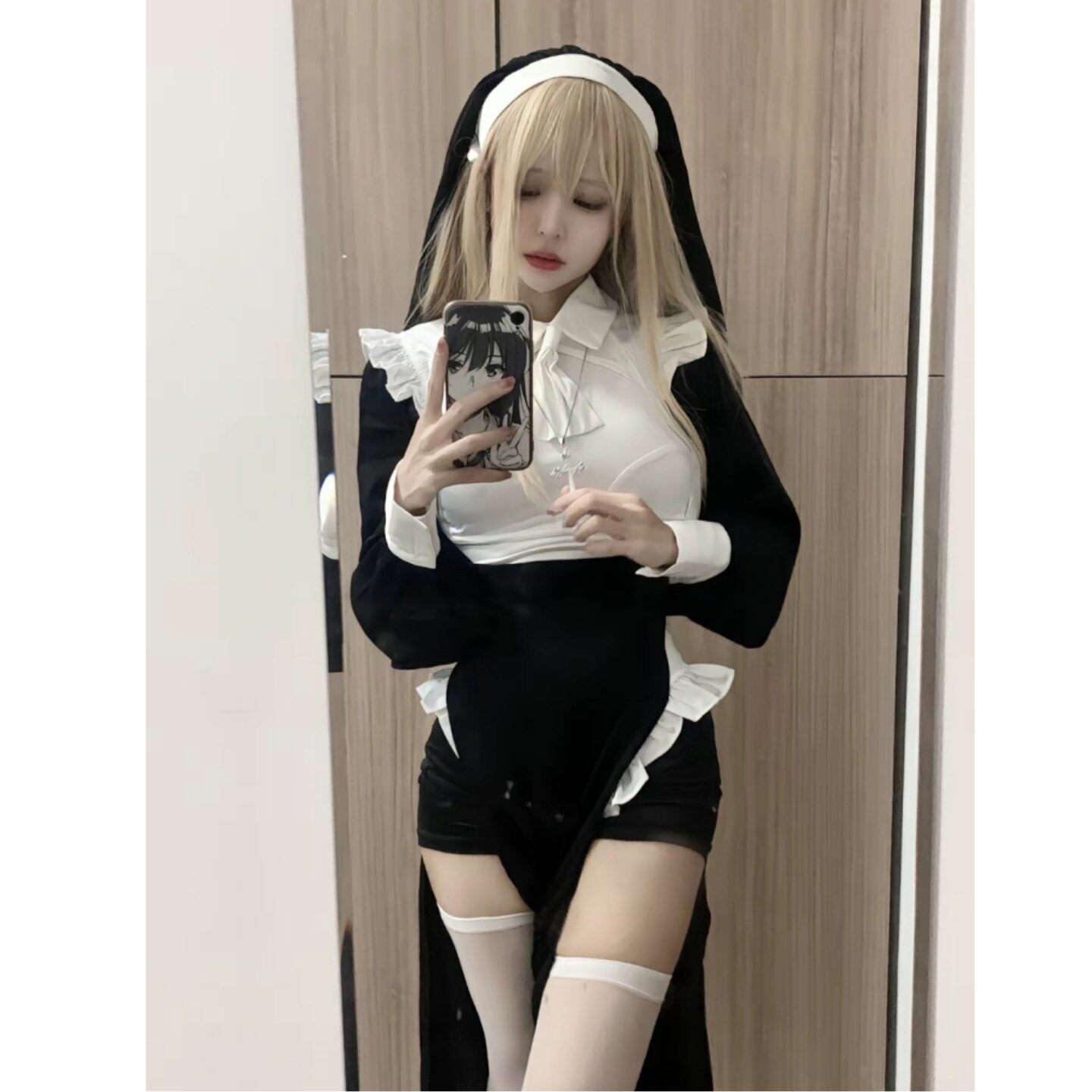 喵大小姐：性感cos修女制服纯欲长袖紧身长款连衣裙万圣节服装女