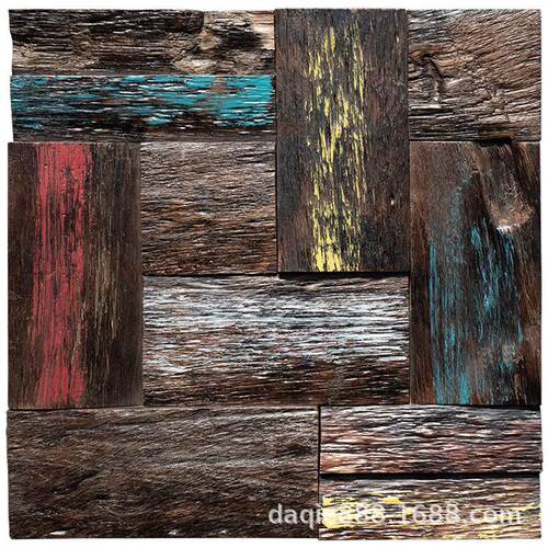 大风化沧桑实木马赛克木质原木木头老船木电视背景墙前台招牌