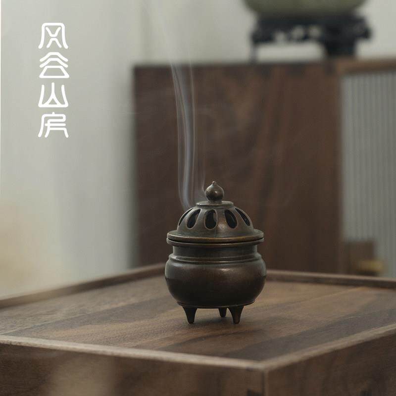 复古铜香炉摆件 茶室氛围香插炉 手工制香道配件
