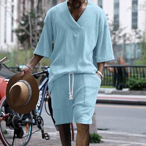 Sports suit men's knitted sweater top shorts men's