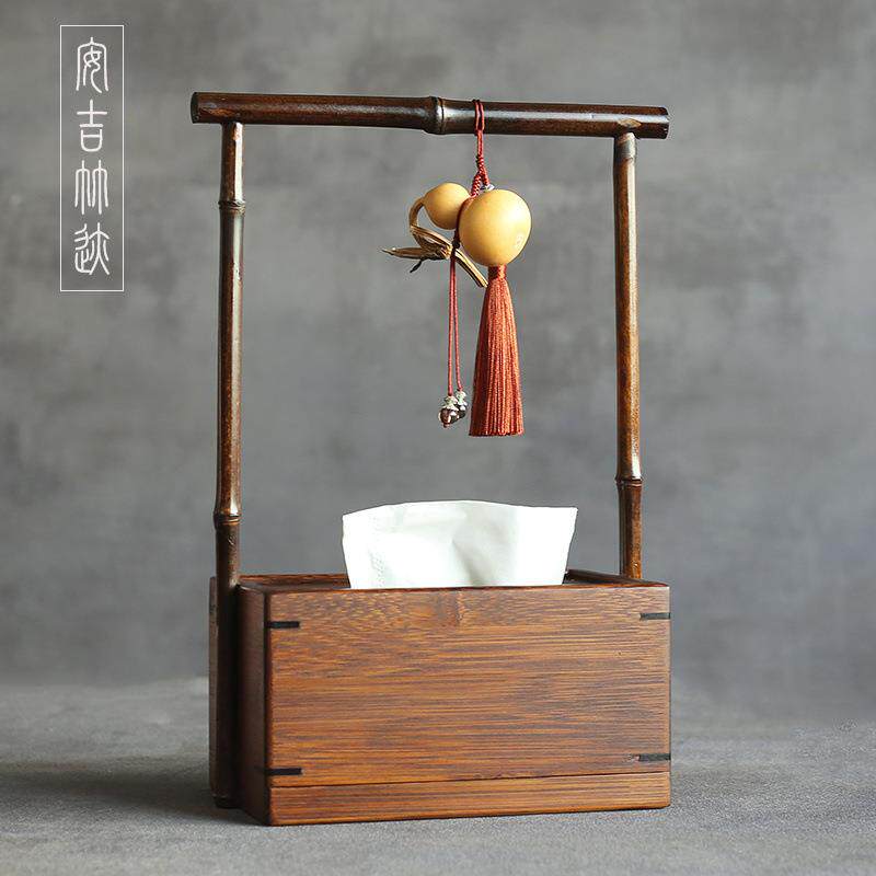 木纸巾盒新中式轻奢紫竹客厅抽纸盒实木餐巾盒茶桌禅意装饰摆件