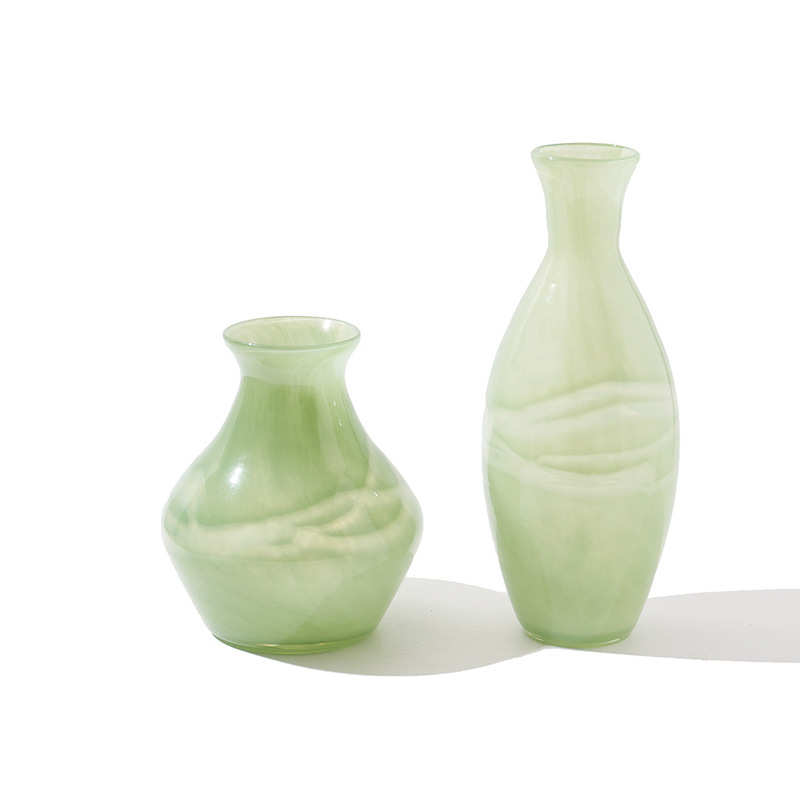仿玉石纹理玻璃花瓶轻奢高级感中式插花水养创意水培客厅餐桌摆