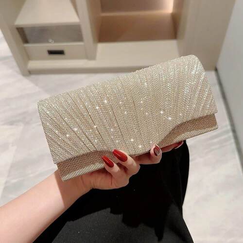 Ladies Glitter Silver Clutch Bag Envelope Evening Bag Fashio