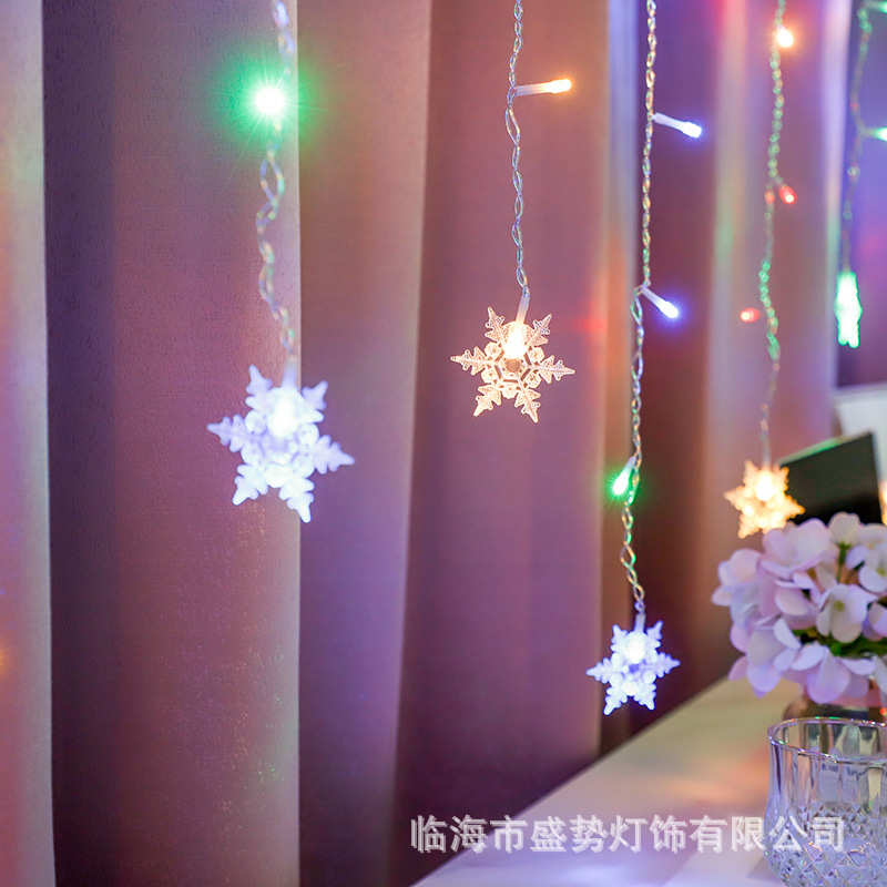 led大雪花冰条灯串3.5米96窗帘灯冰柱大蝴蝶五角星圣诞节装饰彩灯