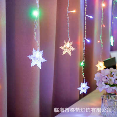led大雪花冰条灯串3.5米96窗帘灯冰柱大蝴蝶五角星圣诞节装饰彩灯