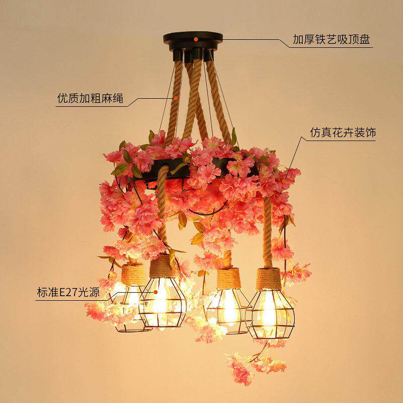 厂家复古胡桃植物麻绳吊灯工业风创意餐厅奶茶咖啡店烧烤店网咖灯