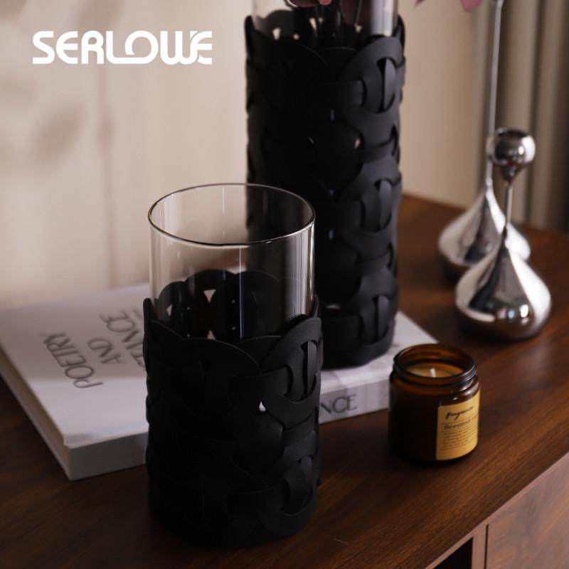 感轻奢中古花瓶编织皮革玻璃艺术花器可水养插花摆件,家居饰品,花瓶,淘宝优惠券,粉丝福利购,淘宝优惠卷