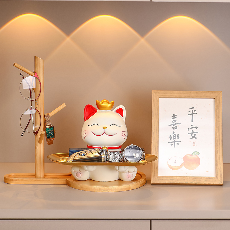 玄关入户招财猫钥匙收纳摆件家居饰品餐边柜轻奢高档乔迁新居礼品