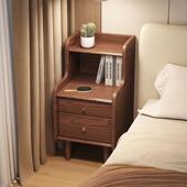 加高实木床头柜家用卧室简约现代储物柜原木床头收纳柜床边书架柜