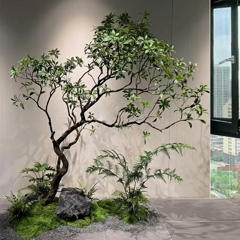 彷马醉木,假植物造景,大型室内装饰,绿色植物,假挂钟,树窗,