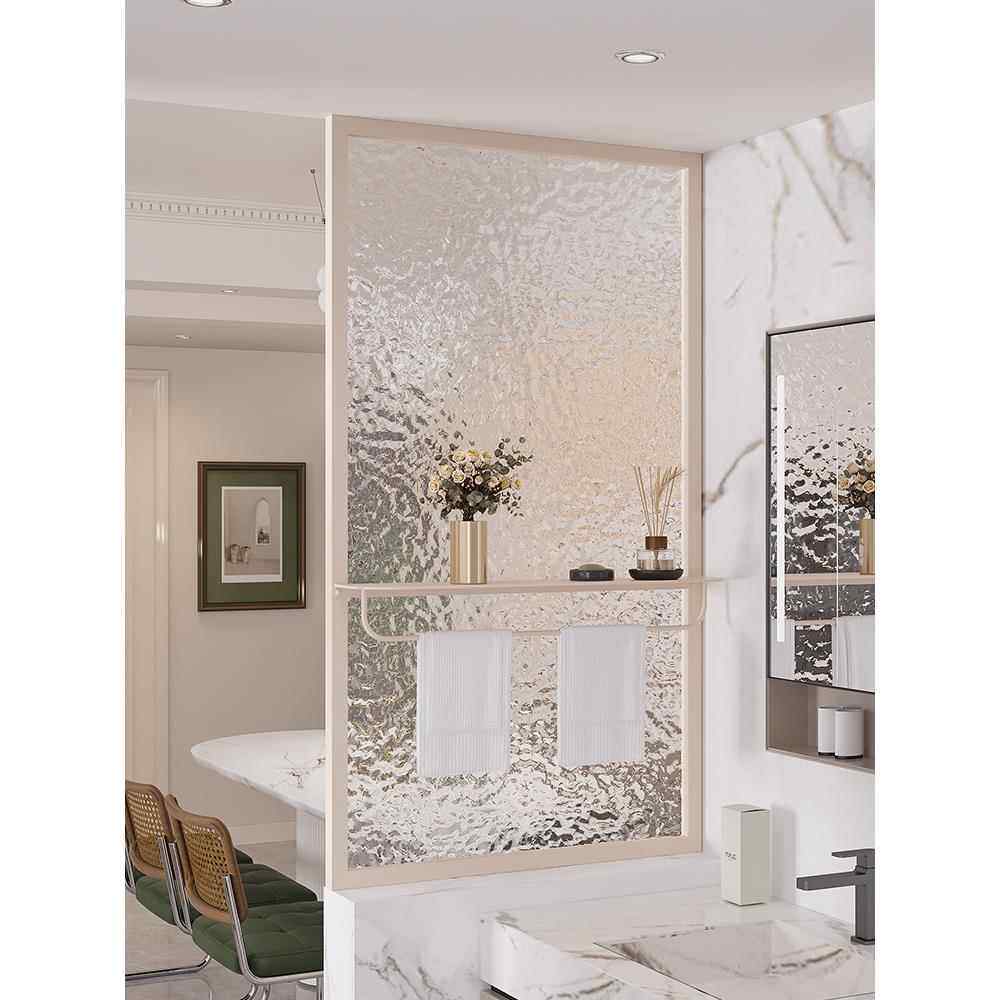 奶油风卫生间半墙玻璃屏风隔断铁艺置物架洗漱台客厅定制现代简约