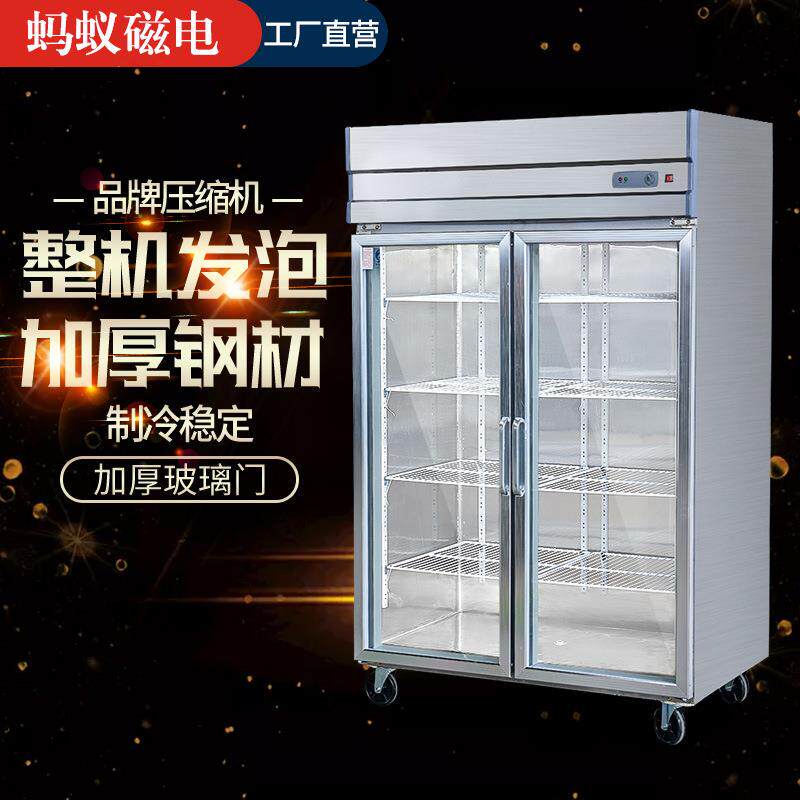 双开门玻璃展示柜立式保鲜柜直冷商用冰箱厨房不锈钢冷藏柜