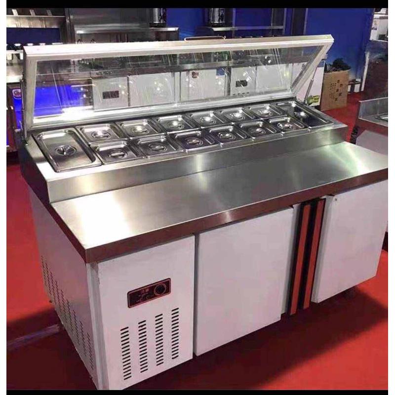 风冷开槽披萨撒料台沙拉台冰粉甜品水果捞冷藏展示柜操作台工作台