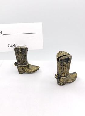 直销新款复古金牛仔靴席位夹 欧式创意派对装饰品 名片夹 桌位夹