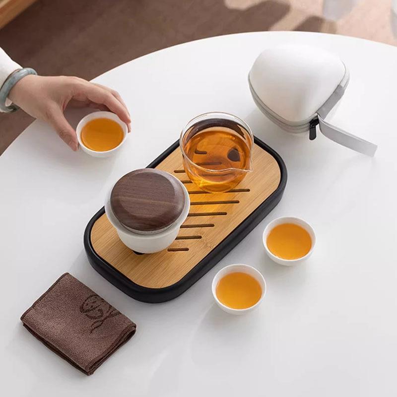 快客杯旅行茶具套装简约纯色便携式一壶三杯户外露营随身茶壶茶杯