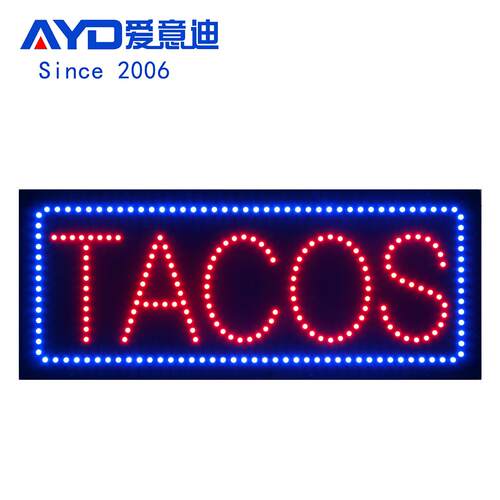定 制LED TACOS 33x81cm LED发光广告牌招牌灯箱墨西哥玉米卷标识