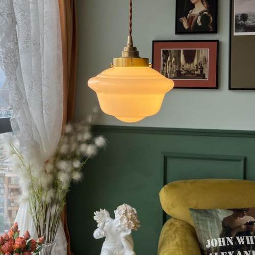美式复古奶白色玻璃吊灯餐厅客厅床头阳台书房中古简约民宿装饰灯