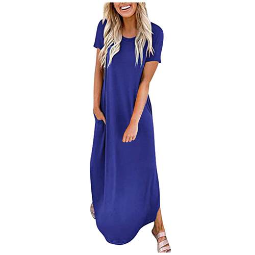 Women'S Casual Loose Short Sleeve Long Dress Split Maxi